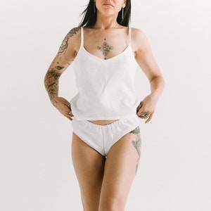 Woman Linen Underwear Set, Linen Sleep Set, White Linen Panties, Linen Tank Top, Linen Pajama set, Women Linen Lingerie, Sleep Gift for Her