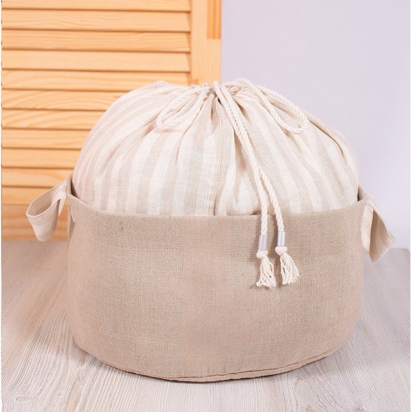 Linen storage basket, Easter linen basket, Zero waste storage, Drawstring linen bag, Organic organizers, Kitchen buffet, Bag cylinder