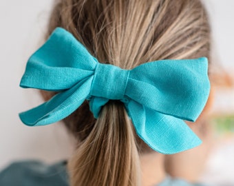 Linen Hair Accessory Teens Kids Women Large Bow Scrunchie, Linen Knot Bow Scrunchie, Linen Hair Bow, Linen Scrunchie, Cute scrunchies