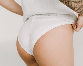 Slip in lino naturale, biancheria intima in lino bianco, lingerie biologica