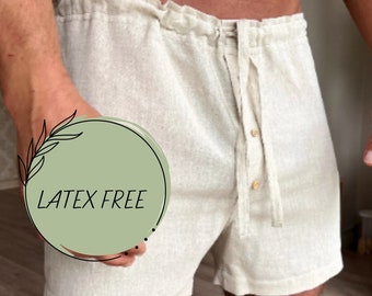 Latex free man underwear, Natural linen sleep shorts, Organic sleep boxer ,Linen underwear, Linen shorts with linen lace , Christmas Gift