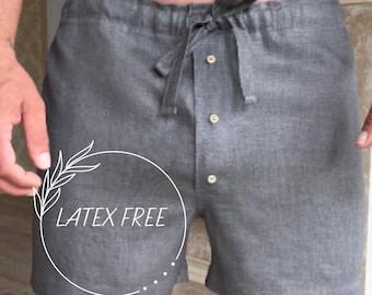 Latex free Man Underwear, Linen Shorts with Linen Drawstring, Natural linen sleep shorts, Organic Boxer Shorts ,Linen underwear