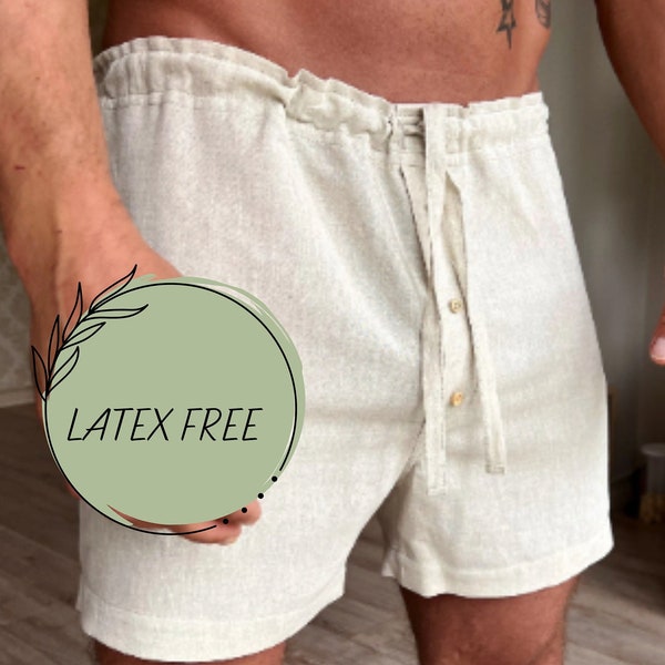 Latex free man underwear, Natural linen sleep shorts, Organic sleep boxer ,Linen underwear, Linen shorts with linen lace , Christmas Gift