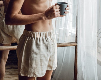 Linen boxers shorts, Man sleep shorts , Organic man Underwear, Christmas Gift for Him