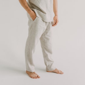 Men&#39;s Linen PANTS,Loose Linen Pants, Men&#39;s Wide Leg Pants Linen Pants, Linen Pants with Pockets, Men&#39;s Elastic Waist Linen Pants