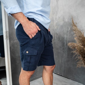 Mens linen shorts,Shorts with pockets, Spring shorts, Blue linen shorts, Shorts for men, Organic linen shorts,Summer shorts, Bermuda shorts