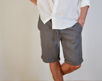 Mens linen shorts, Grey linen shorts, Shorts with pockets, Summer shorts, Shorts for men, Mans organic clothes, Bermuda shorts,Gift for men