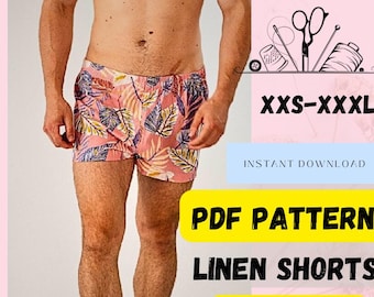 Men's Linen Shorts Sewing Pattern, Beginner Friendly (PDF)