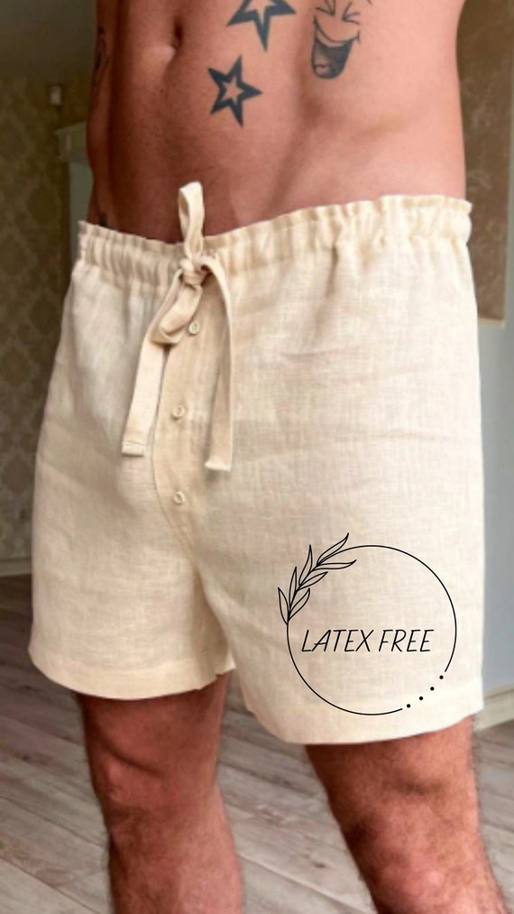 Latex Free Man Underwear, Natural Linen Sleep Shorts, Organic