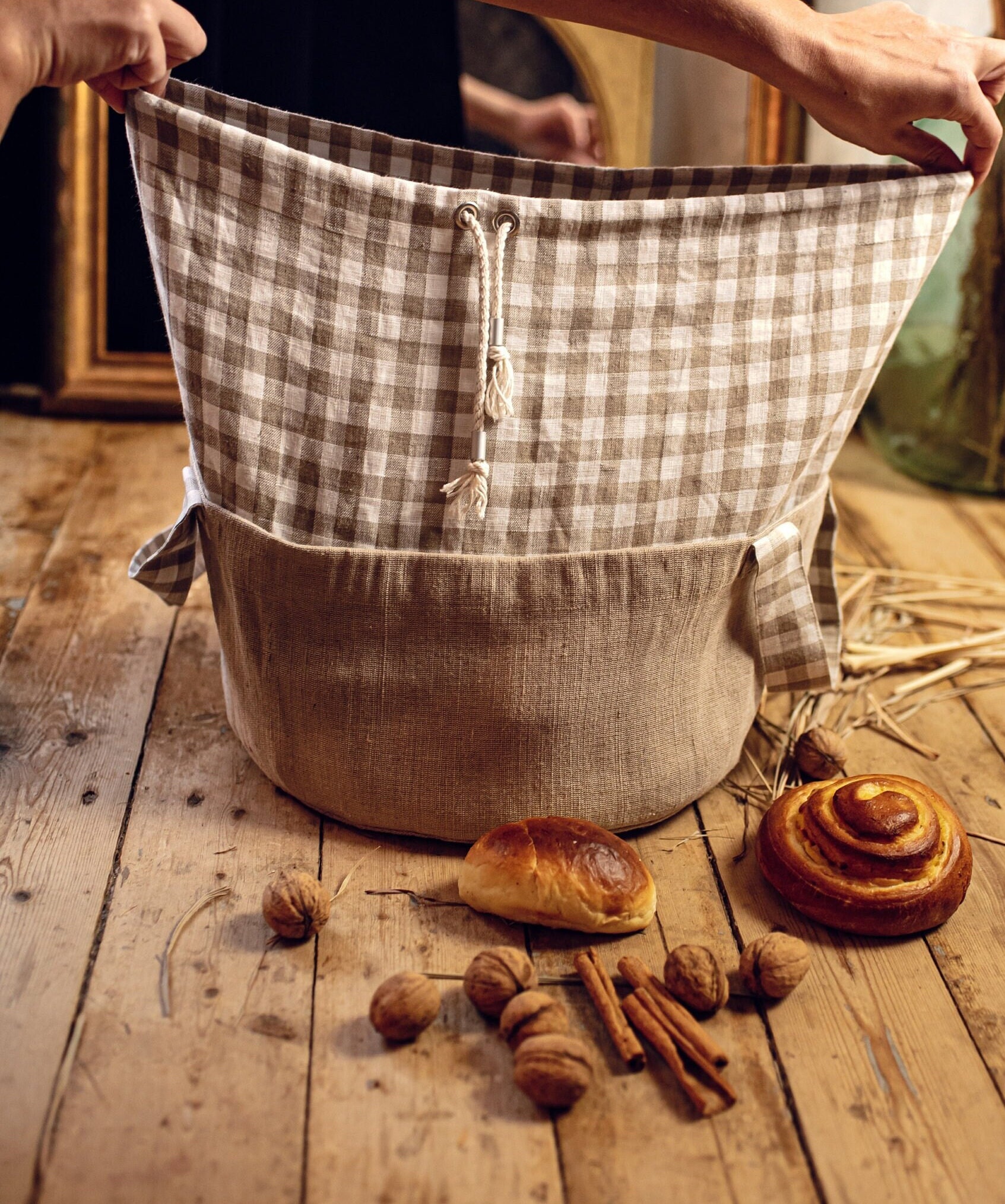 Drawstring Linen Bread Bag, Organic Kitchen Storage Basket - Etsy