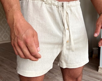 Latexvrij herenondergoed, linnen short met linnen kant, natuurlijk linnen slaapshort, biologische slaapboxer, linnen ondergoed
