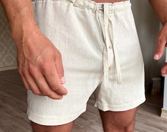 Latex free man underwear, Linen shorts with linen lace, Natural linen sleep shorts, Organic sleep boxer ,Linen underwear