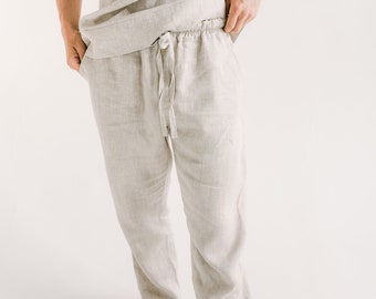 Natürliche Leinenhose für Männer, Lounge Hose, Sommer Outfit, Bio-Hose des Mannes, Pyjamahose, Flachshose, Leinenhose, Yogahose