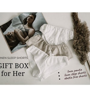 Woman linen shorts set , Linen Underwear, Natural Linen sleep shorts,  Women&#39;s Linen Undies, Women Linen Lingerie, Gift Set for Her