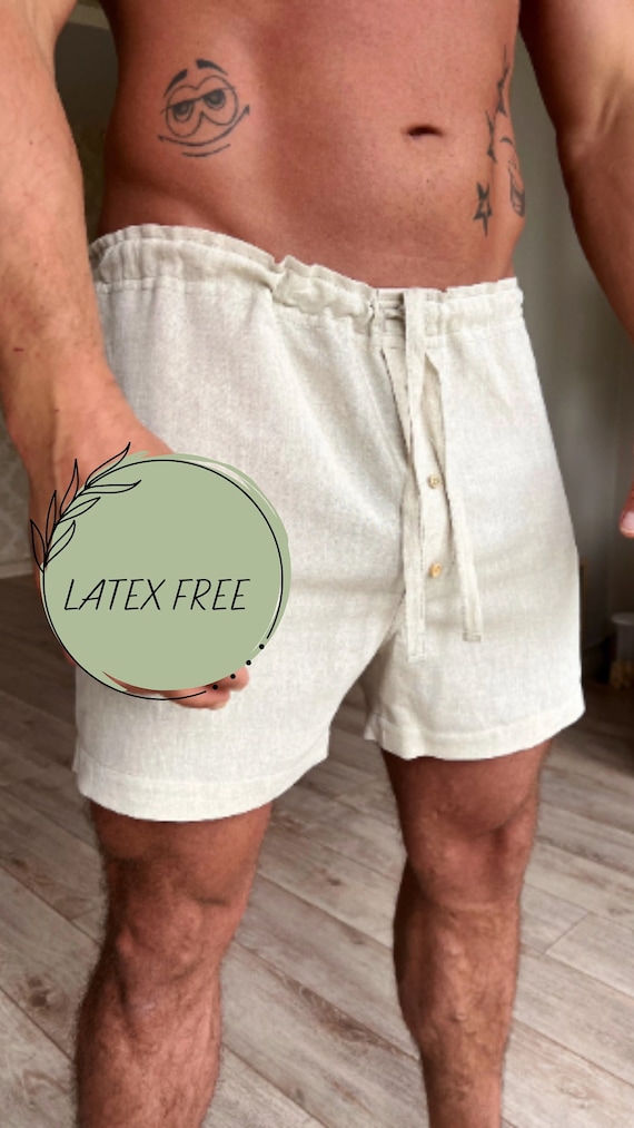 Latex Free Man Underwear, Natural Linen Sleep Shorts, Organic Sleep Boxer  ,linen Underwear, Linen Shorts With Linen Lace , Christmas Gift 