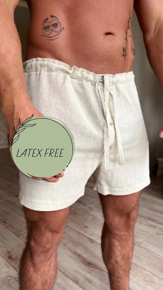 Latex Free Man Underwear, Natural Linen Sleep Shorts, Organic