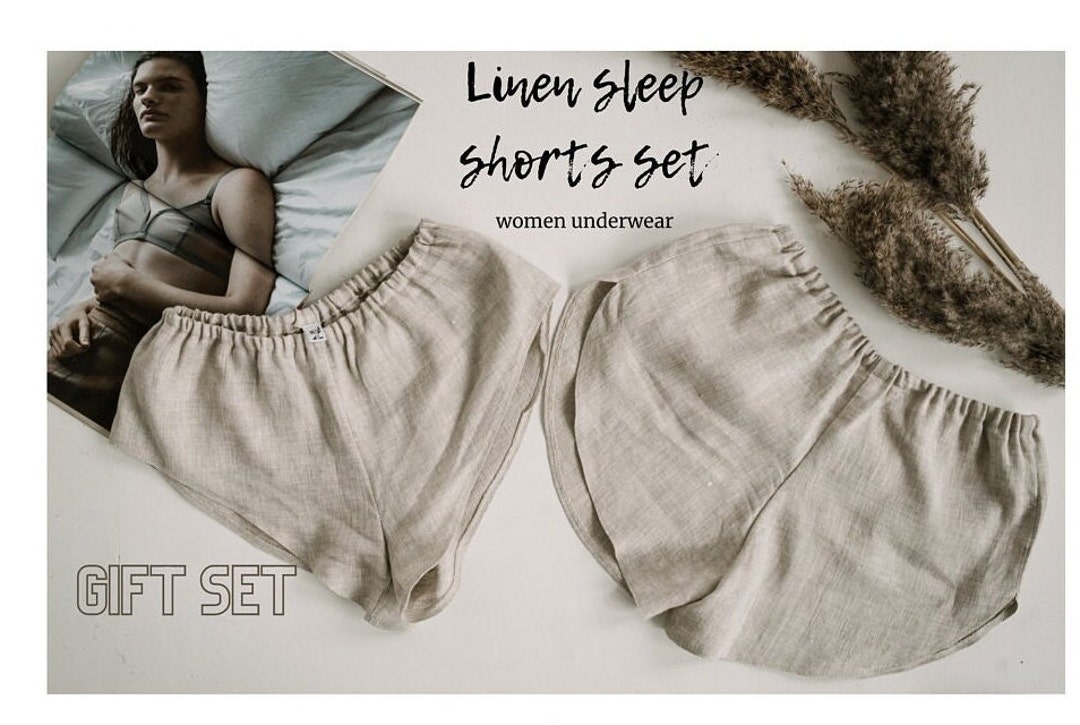 Woman Linen Shorts Set , Linen Underwear, Natural Linen Sleep Shorts, Women's Linen Undies