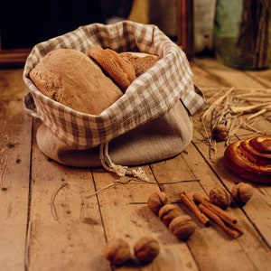 Linen storage basket, Easter linen basket, Zero waste storage, Drawstring linen bag, Organic organizers, Kitchen buffet, Bag cylinder image 5