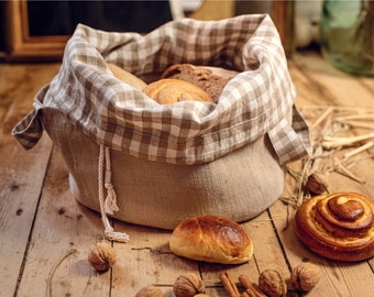 Drawstring linen bag, Linen storage basket, Zero waste storage, Linen bread bag, Organic organizers, Kitchen buffet, Easter linen basket