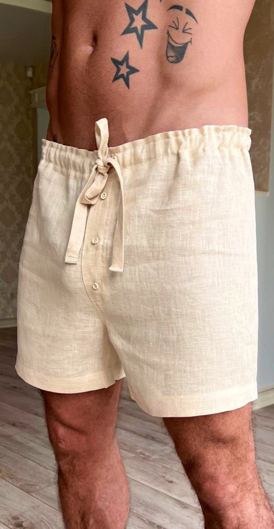 Natural Linen Boxers Shorts, Latex Free Men Linen Briefs With Linen
