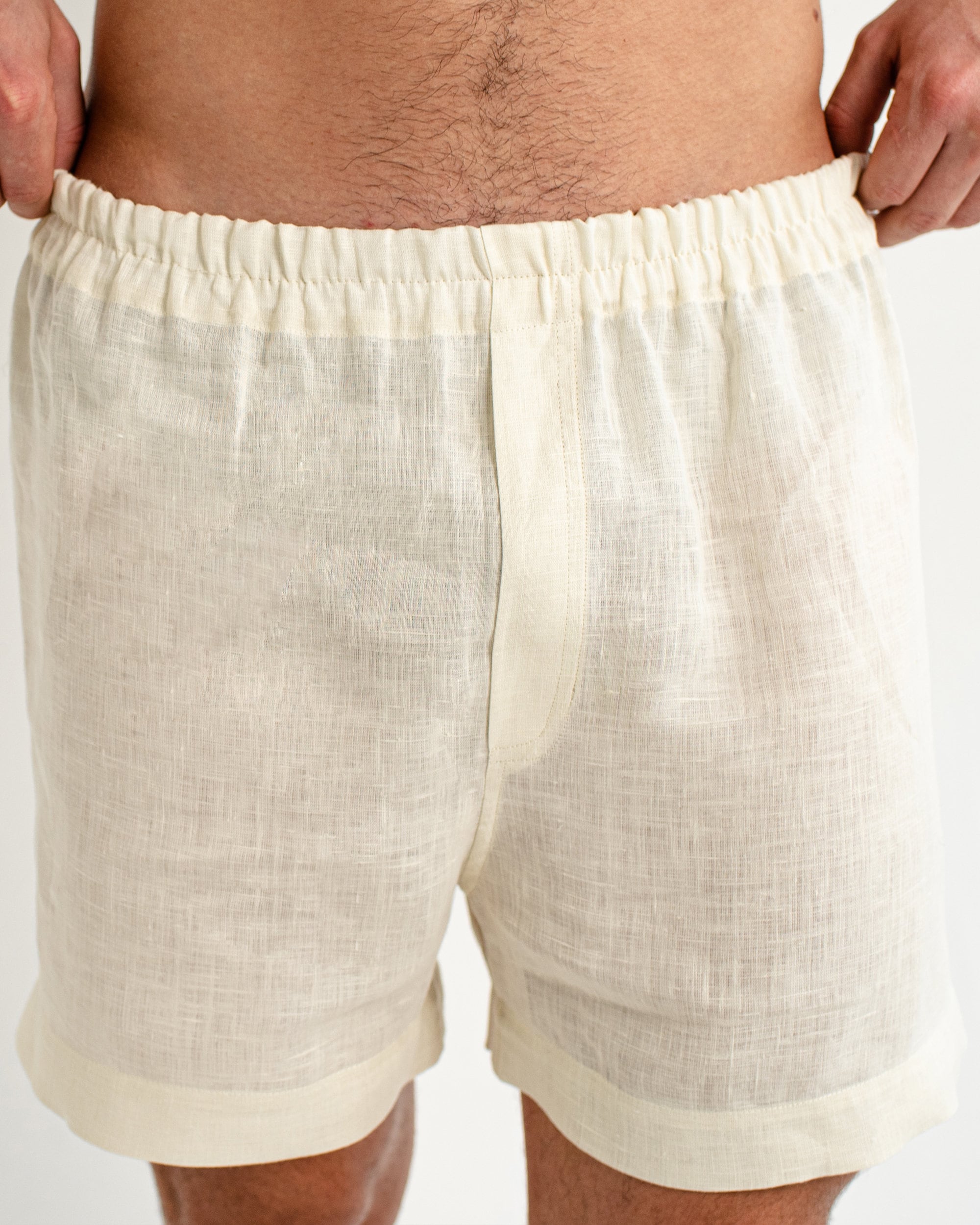 Men's Boxers Linen Sleep Shorts White Underpants for Men Organic