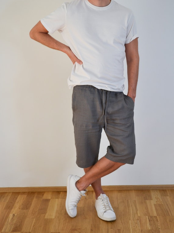 Grey Linen Shorts Basic Linen Shorts shorts With Pockets Etsy