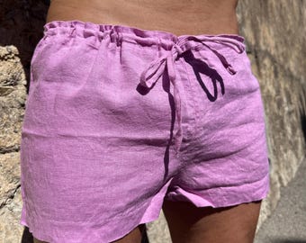Pantalones cortos de lino orgánico para dormir, ropa interior sin látex, regalo para hombre