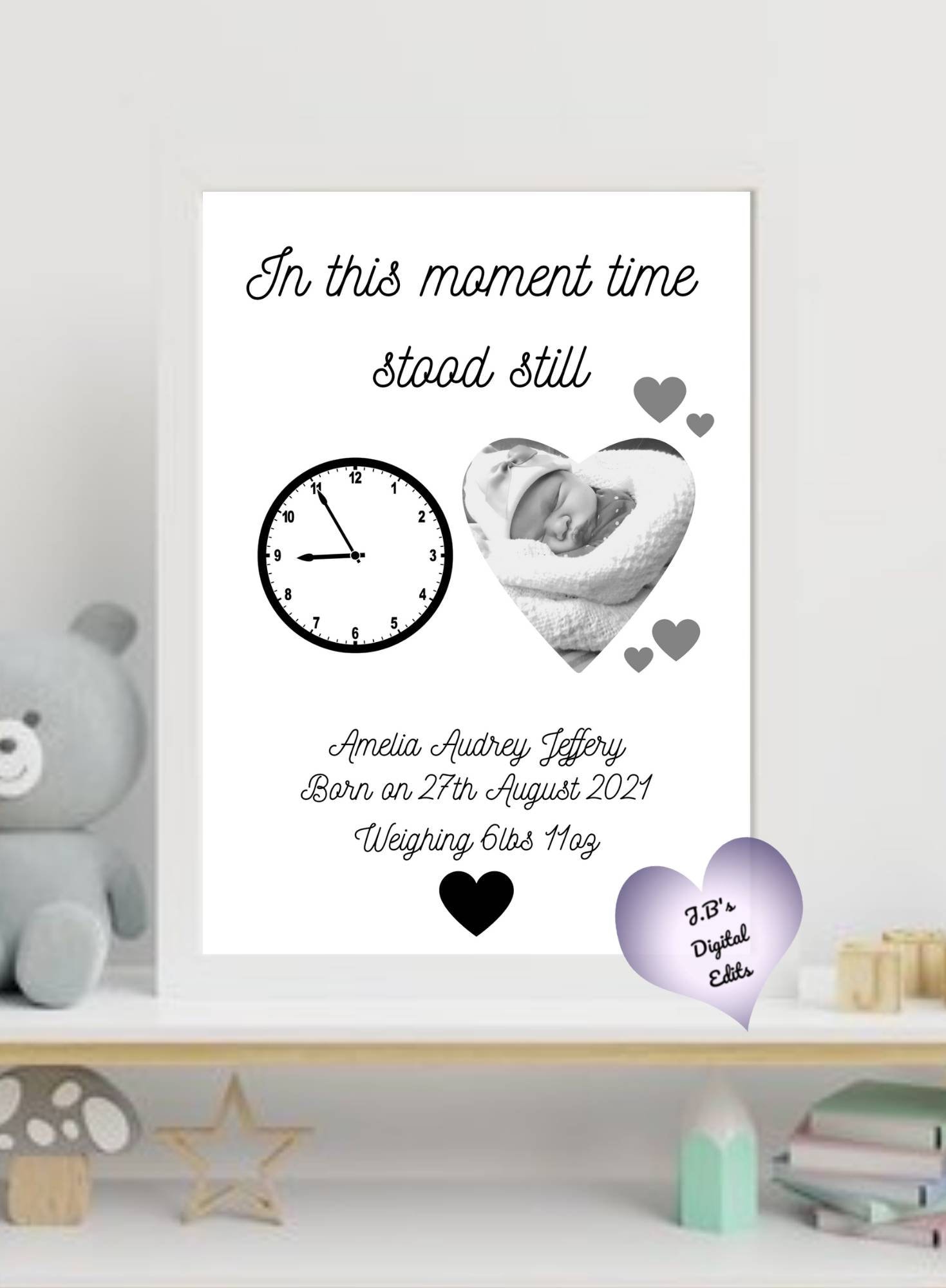 Personalised In These Moments Time Stood Still heart Quote A4 Print with photos