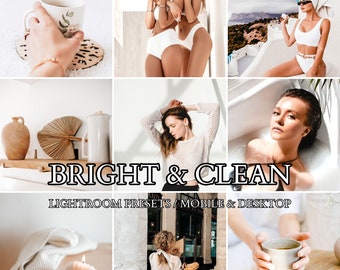 15 Mobile Lightroom Presets BRIGHT AND CLEAN Desktop Presets for Bloggers, Bright and Airy Lightroom Presets, Light Clean Aesthetic Filter
