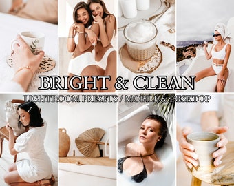 15 Mobile Presets BRIGHT & CLEAN Desktop Lightroom Presets For Blogger, Light Airy Filter, Clean Tone Presets Clean White Instagram Filter