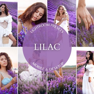 10 Ajustes preestablecidos de Lightroom Ajustes preestablecidos de LILAC para dispositivos móviles y de escritorio Ajustes preestablecidos de primavera púrpura Ajustes preestablecidos de Instagram para Blogger Filtro violeta preestablecido de lavanda