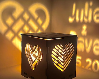 Boîte personnalisée pour lanterne en bois pour 5e anniversaire de mariage - Boîte lumineuse personnalisée avec nom découpé au laser