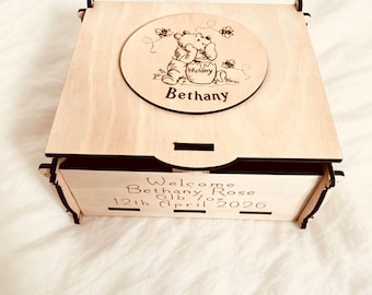 Boîte souvenir personnalisée pour bébé | Boîte à souvenirs en bois personnalisée inspirée de Winnie l'ourson
