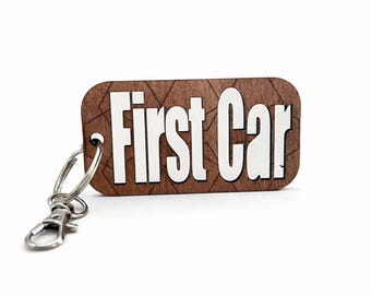 Porte-clés en bois personnalisé FIRST CAR - Découpe personnalisée - Porte-clés pour couple