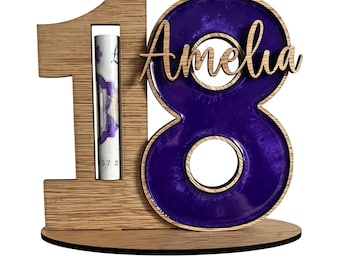 Porte-monnaie personnalisé pour 18e anniversaire | Souvenir en bois et en résine | Présentoir cadeau en espèces pour 18 anniversaires