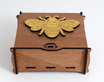 Boîte à bijoux en bois doré avec des abeilles - Cadeau bijoux souvenir