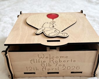 Boîte souvenir personnalisée pour bébé | Boîte à souvenirs en bois personnalisée inspirée de Winnie l'ourson
