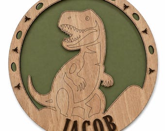 Prénom personnalisé en bois dinosaure | Déco personnalisée pour chambre d'enfant, plaque dinosaure découpée au laser