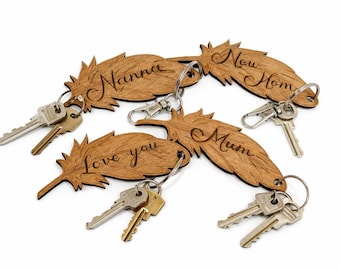 Porte-clés personnalisé en plumes en bois | Cadeau prénom gravé personnalisé, souvenir