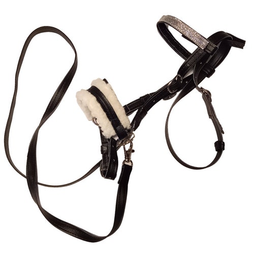 Bitless Bridle with Soft Padding + Reins for Hobby Horse , Hobbyhorse Bridle without Bit, Fully Adjustable, Removable Browband
