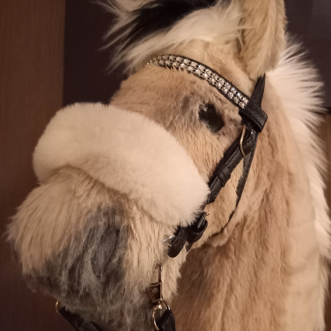 Snaffle Bridle With Fur for Hobby Horse, Single Bridle Reins for a