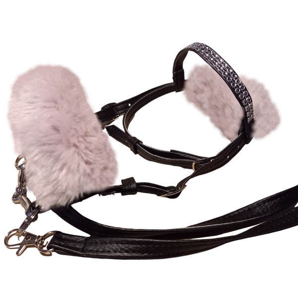 Snaffle Bridle with Fur for Hobby Horse, Padded Single Bridle + Reins for a Stick Horse, Hobby Horse Accessories