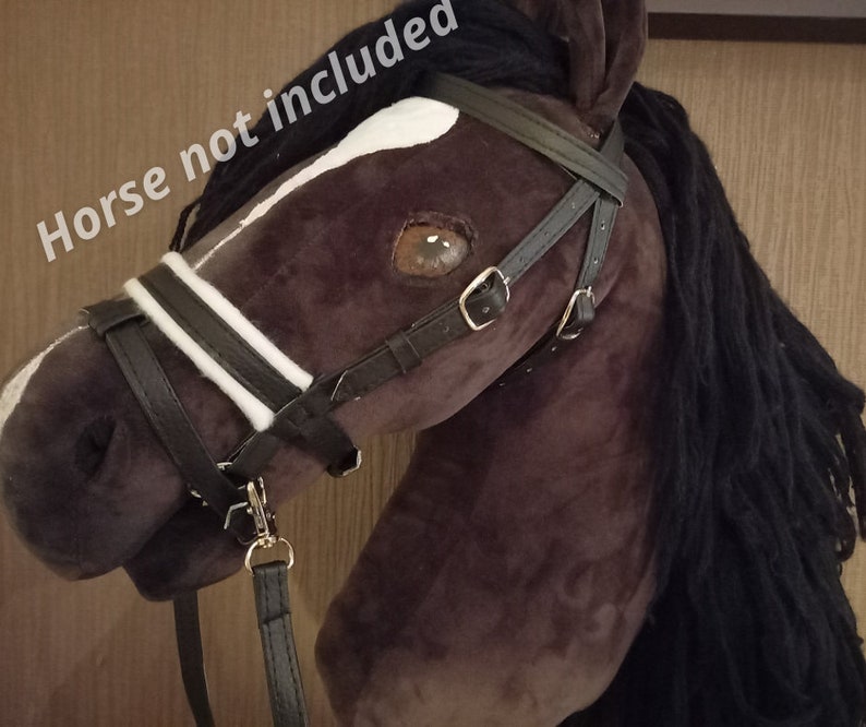 Dressage Bridle + Reins for Hobby Horse, Hobbyhorse Bridle with Flash Noseband and Padding, Removable Browband image 3