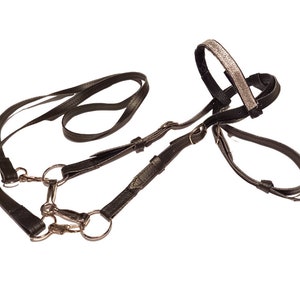 Western Bridle + Reins for Hobby Horse, Fully Adjustable, Black Leather, Removable Browband, Hobby Horse Accessories