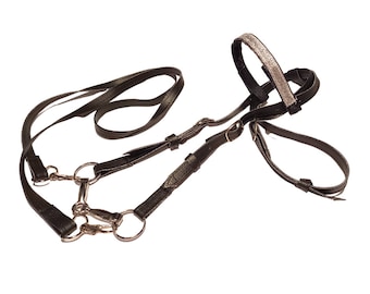 Western Bridle + Reins for Hobby Horse, Fully Adjustable, Black Leather, Removable Browband, Hobby Horse Accessories