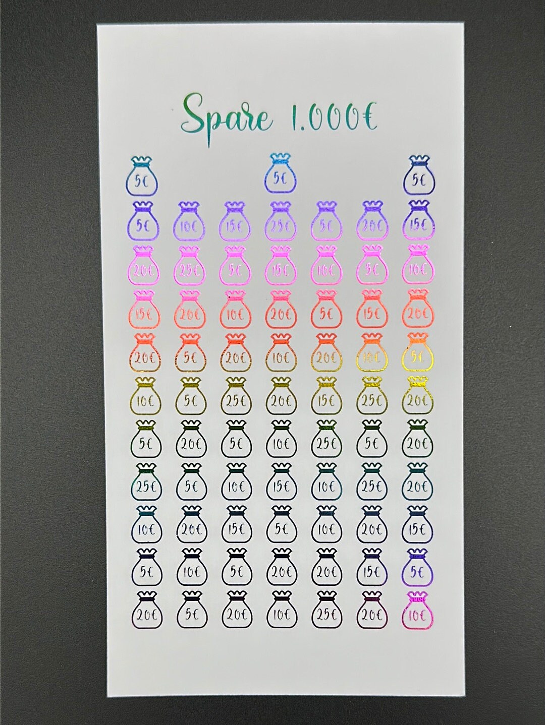 1000 Euro Spar Challenge für Umschlagmethode - Sparspiel passend zu A6 Binder