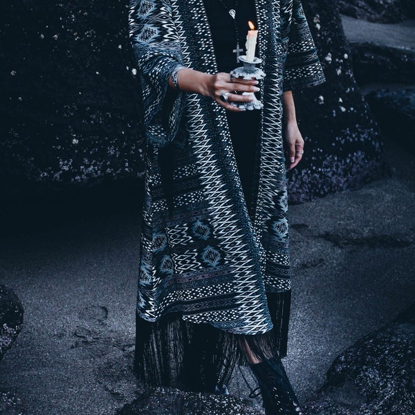 Double fringes kimono in dark grey main image 0