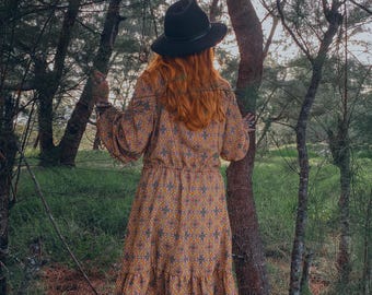 Festival Duster Robe, Boho Long Robe in Warm Mustard for Art Events - Limited Edition