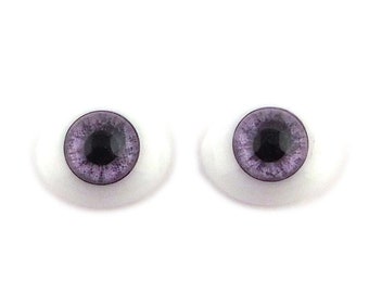 12mm Glass Eyes for Doll and Jewelry Making, Pair of Two Lavender, with Oval Flat Backs, All Glass with Human Pupil and Realistic Color