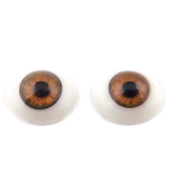 12mm Glass Eyes for Doll and Jewelry Making, Pair of Two Brown, with Oval Flat Backs, All Glass with Human Pupil and Realistic Color